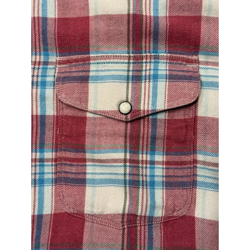 Lucky Brand Men's Red Blue White Plaid Pearl Snap Cotton Short Sleeve XXL_11